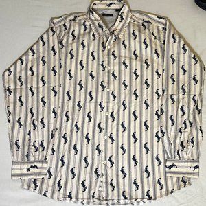 Structure Western Shirt‎ Mens L Cowboy Long Sleeve Stripe White Casual Vintage